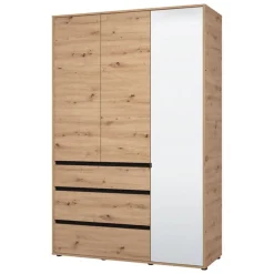 Guardaroba 3 Ante Marrone Rovere Nodi Nero Appendiabiti 3 Cassetti 138x55 cm, 4 Ripiani - Ilbonoo