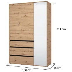 Guardaroba 3 Ante Marrone Rovere Nodi Nero Appendiabiti un Cassetto 117x52 cm, 5 Ripiani - Patzcu