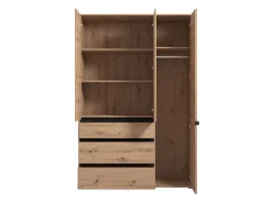 Guardaroba 3 Ante Marrone Rovere Nodi Nero Appendiabiti un Cassetto 117x52 cm, 5 Ripiani - Patzcu