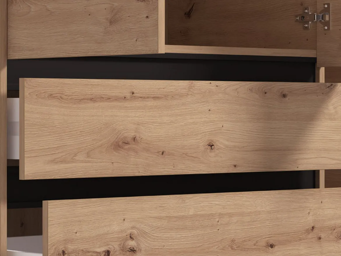Guardaroba 3 Ante Marrone Rovere Nodi Nero Appendiabiti un Cassetto 117x52 cm, 5 Ripiani - Patzcu