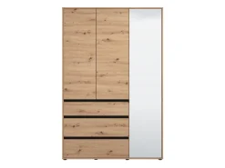 Guardaroba 3 Ante Marrone Rovere Nodi Nero Appendiabiti un Cassetto 117x52 cm, 5 Ripiani - Patzcu