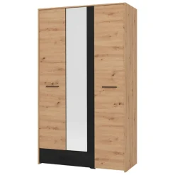 Guardaroba 3 Ante Marrone Rovere Nodi Nero Appendiabiti un Cassetto 119x53 cm, 5 Ripiani - Lavagnoo