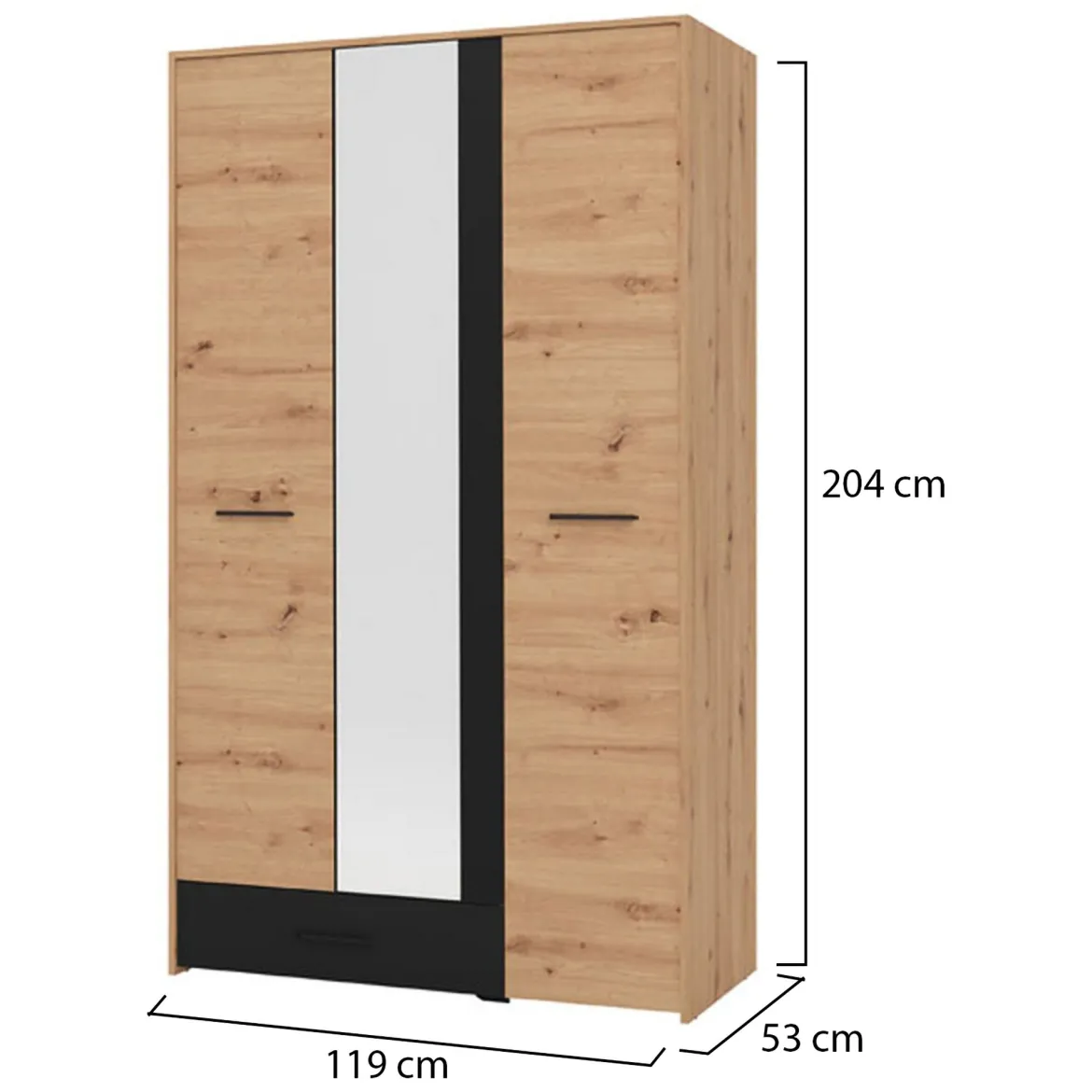 Guardaroba 3 Ante Marrone Rovere Nodi Nero Appendiabiti un Cassetto 138x54.5 cm, 5 Ripiani - Ilbono