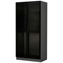 Guardaroba 2 Ante Nero Antracite Marrone Rovere 2 Ripiani 2 Ante 77x119h cm, Apertura Scorrevole - Stelvio