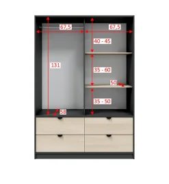Guardaroba 2 Ante Nero Antracite Marrone Rovere 4 Ripiani 2 Ante 100x119h cm, Apertura Scorrevole - Resana