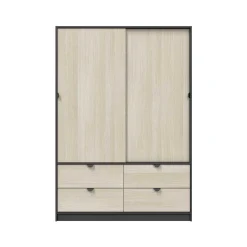 Guardaroba 2 Ante Nero Antracite Marrone Rovere 4 Ripiani 2 Ante 100x119h cm, Apertura Scorrevole - Resana