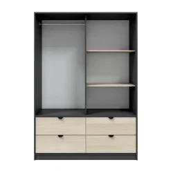 Guardaroba 2 Ante Nero Antracite Marrone Rovere 4 Ripiani 2 Ante 100x119h cm, Apertura Scorrevole - Resana