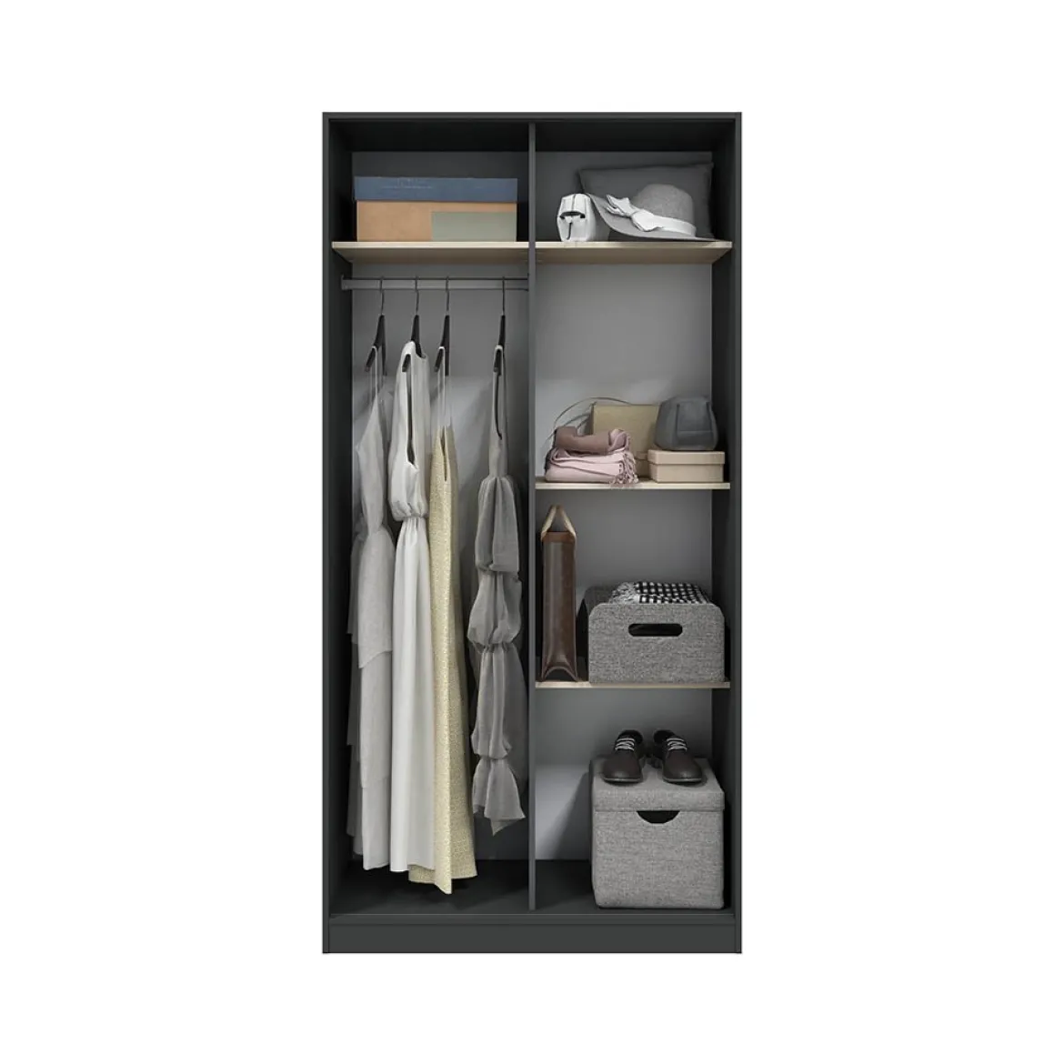 Guardaroba 2 Ante Nero Antracite Marrone Rovere 4 Ripiani Appendiabiti 100x200h cm, 2 Ante - Orgosolo