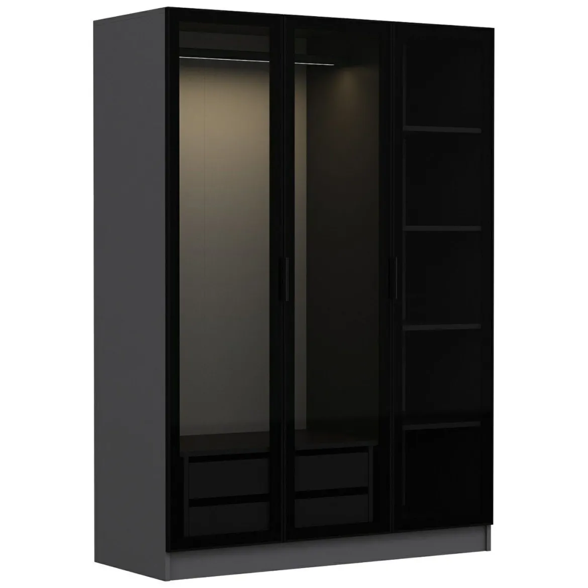 Guardaroba 3 Ante Nero Antracite Marrone Rovere 4 Ripiani Appendiabiti 150x50 cm, 3 Ante - Senales