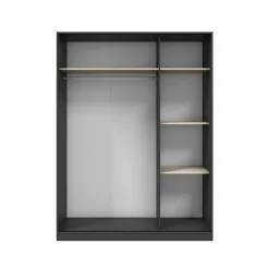 Guardaroba 3 Ante Nero Antracite Marrone Rovere 4 Ripiani Appendiabiti 150x50 cm, 3 Ante - Senales