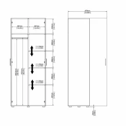Guardaroba 2 Ante Nero Appendiabiti 5 Ripiani 78.7x200.9h cm, Apertura Battente - Argor