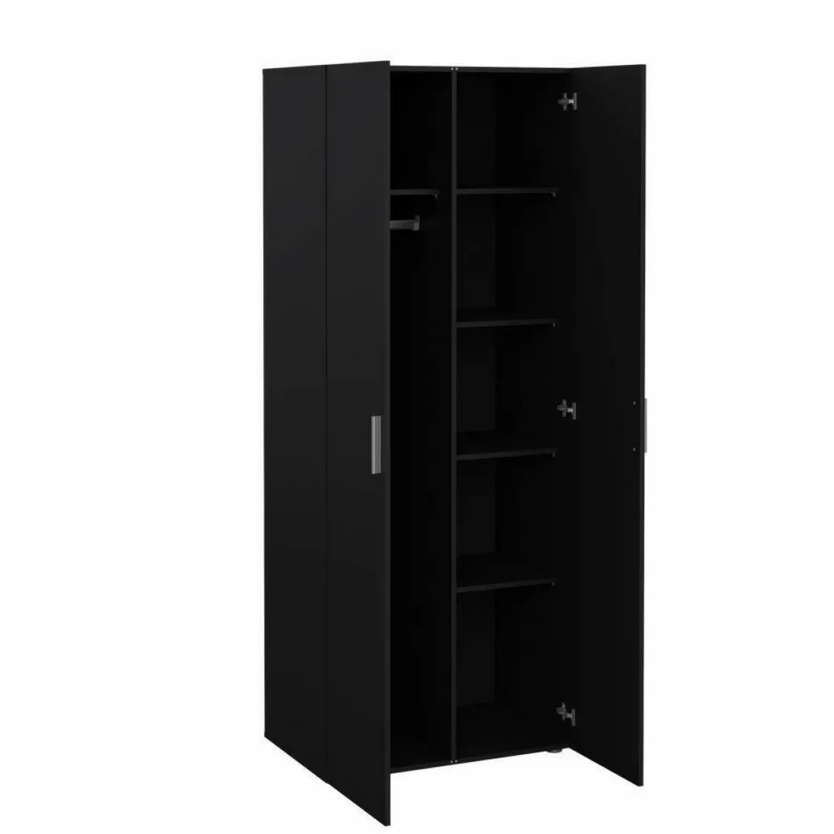 Guardaroba 2 Ante Nero Appendiabiti 5 Ripiani 78.7x200.9h cm, Apertura Battente - Argor