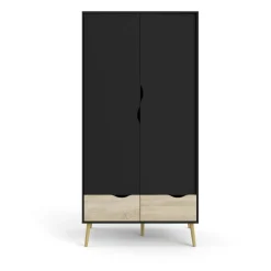 Guardaroba 2 ante nero e quercia 98x200h cm - Archilllo