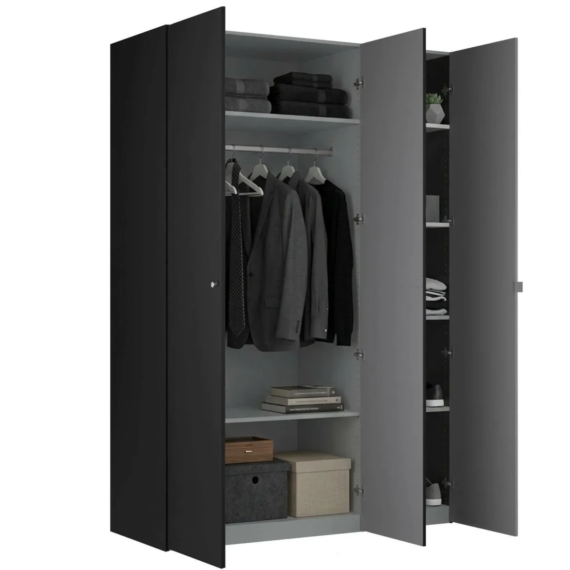Guardaroba 3 ante nero salvaspazio 150x218h cm - Arce