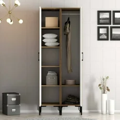 Guardaroba 2 ante noce e bianco 80x200h cm - Acate