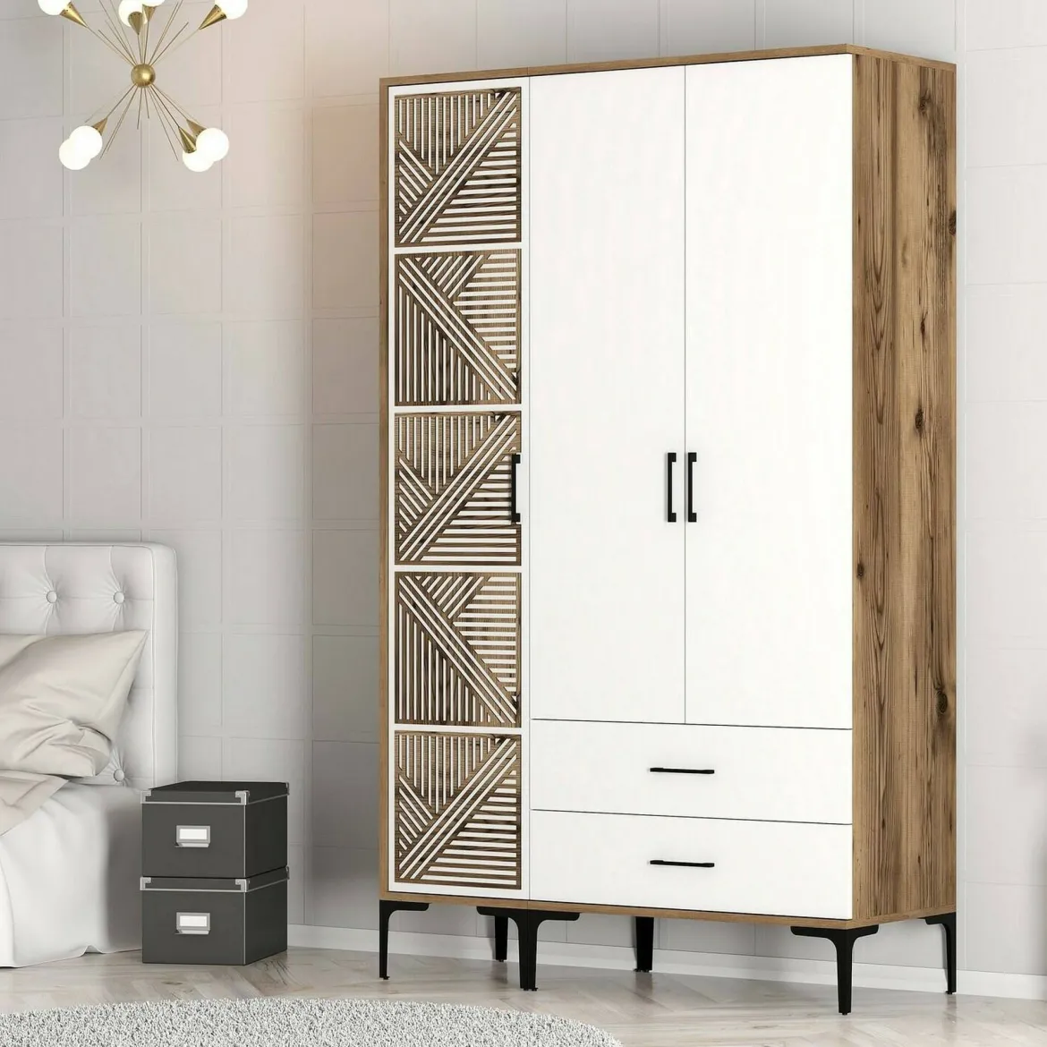 Guardaroba 3 ante noce e bianco 120x201h cm - Awty
