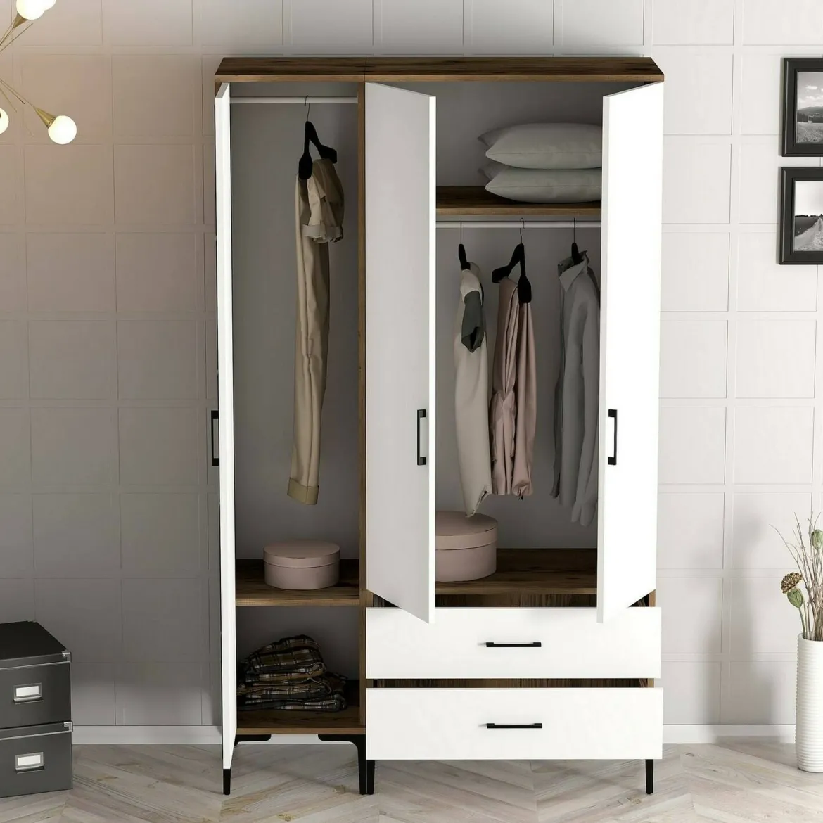 Guardaroba 3 ante noce e bianco 120x201h cm - Awty
