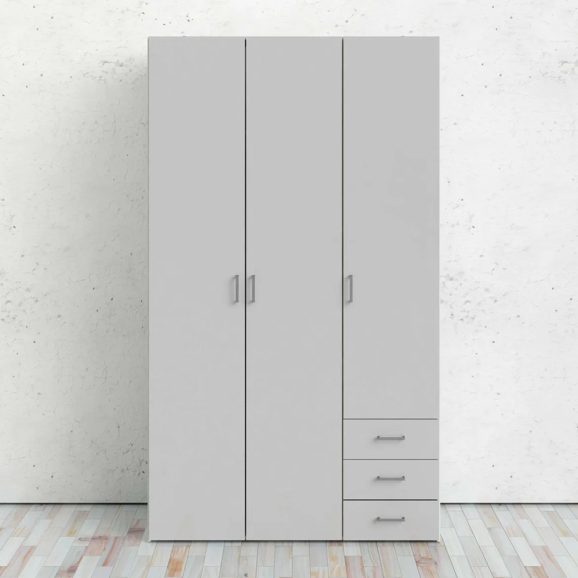 Guardaroba 3 ante Suzette, Mobile camera da letto, Cabina armadio portabiti, Armadio appendiabiti, 116x50 h200 cm, Bianco