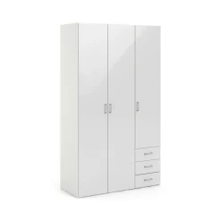Guardaroba 3 ante Suzette, Mobile camera da letto, Cabina armadio portabiti, Armadio appendiabiti, 116x50 h200 cm, Bianco