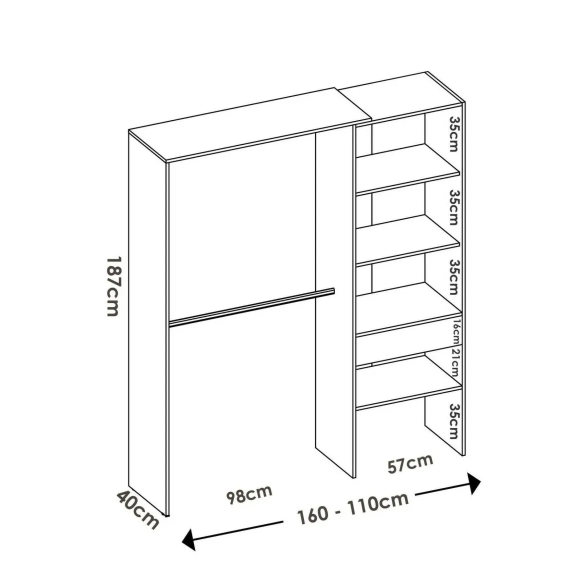 Guardaroba classico bianco 160x187h cm - Fauno