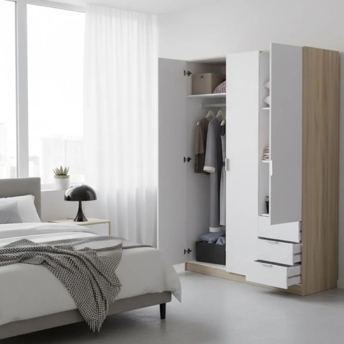 Guardaroba con appendiabiti bianco e rovere 121x180h cm - Apaches