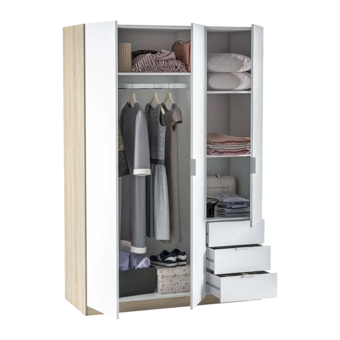 Guardaroba con appendiabiti bianco e rovere 121x180h cm - Apaches