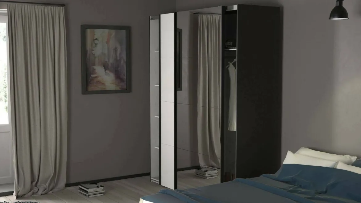 Guardaroba con appendiabiti nero e rovere 121x200h cm - Kammuri