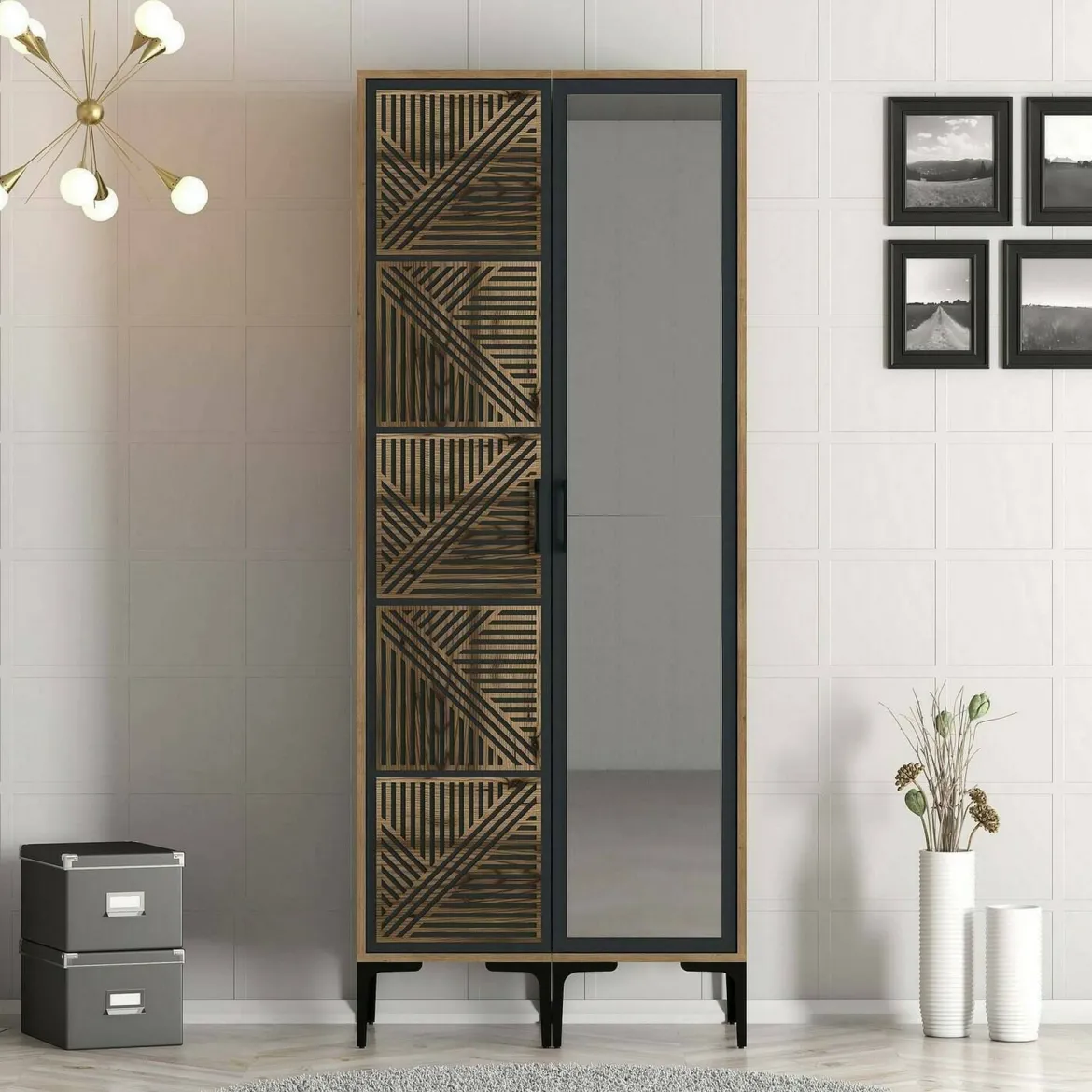 Guardaroba con appendiabiti noce e bianco 120x200h cm - Petroleuse
