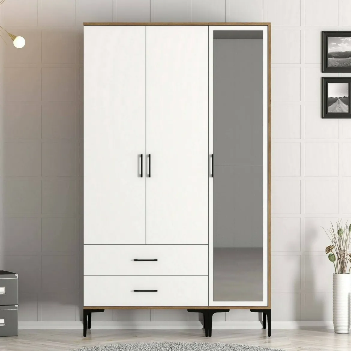 Guardaroba con appendiabiti noce e bianco 120x200h cm - Petroleuse