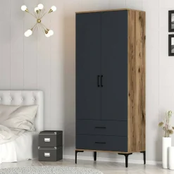Guardaroba con cassetti noce e antracite 80x200h cm - Doriana
