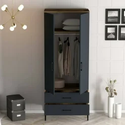 Guardaroba con cassetti noce e antracite 80x200h cm - Doriana