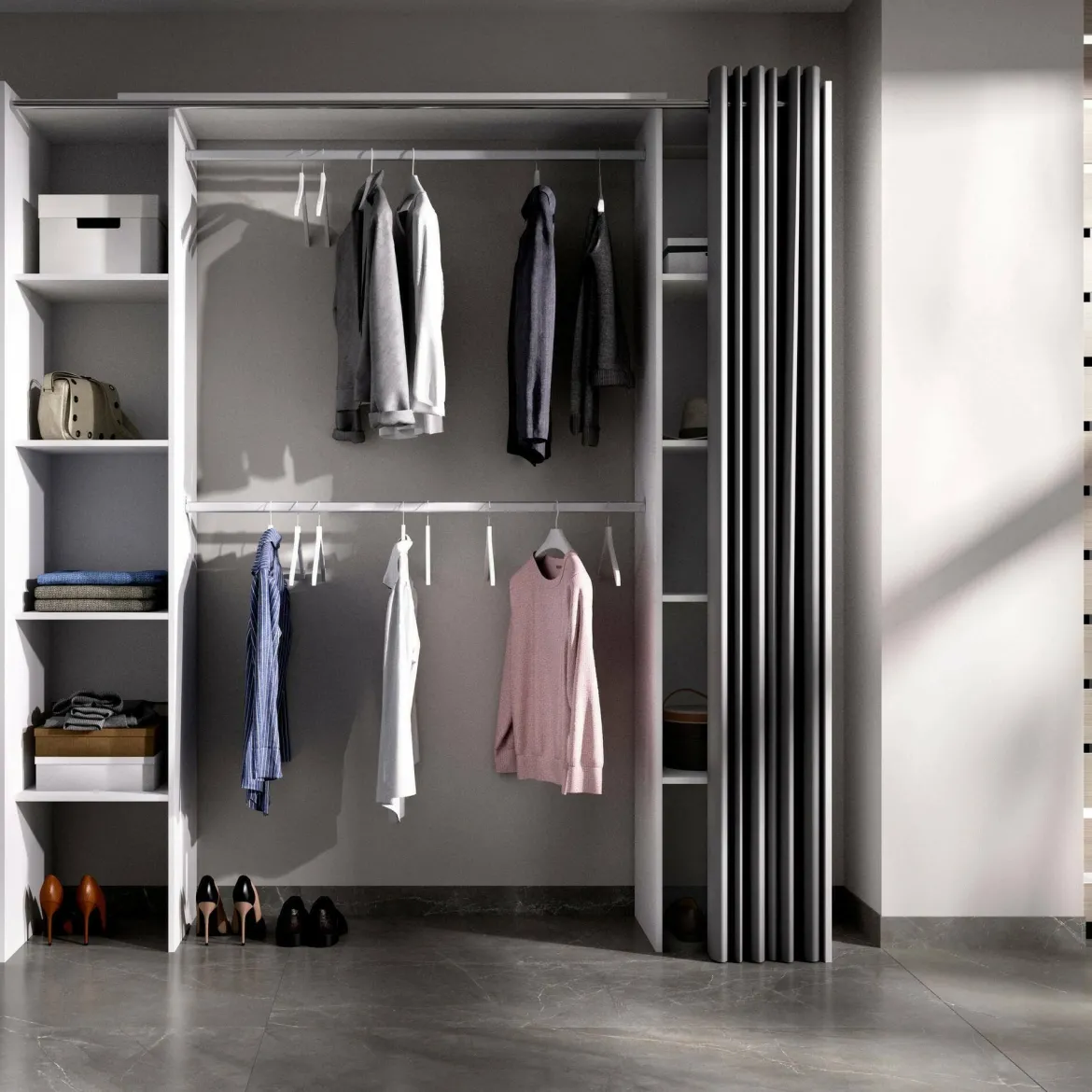 Guardaroba con ripiani regolabili bianco e grigio 180x205h cm - Acron
