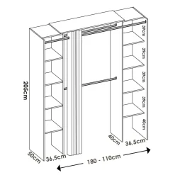 Guardaroba con ripiani regolabili bianco e grigio 180x205h cm - Acron