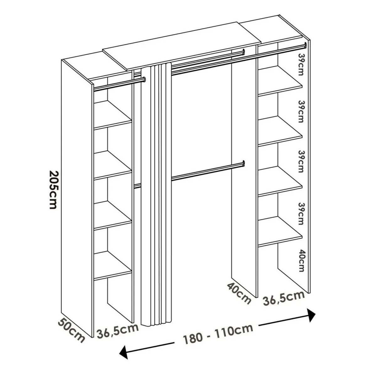 Guardaroba con ripiani regolabili bianco e grigio 180x205h cm - Acron