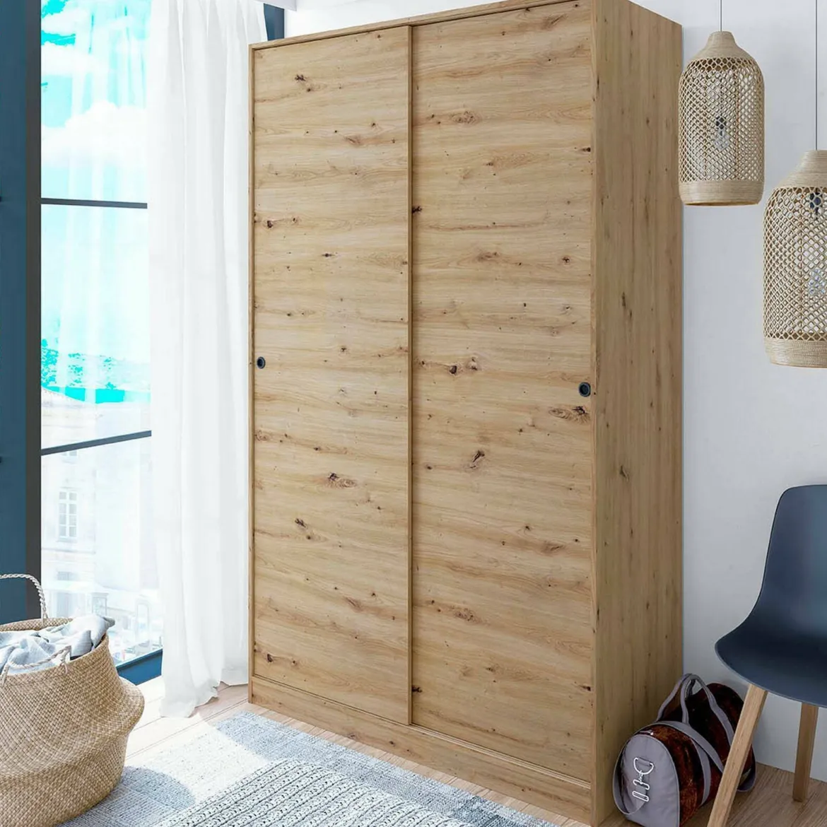 Guardaroba con ripiani regolabili rovere e antracite 160x205h cm - Arim