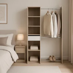 Guardaroba con ripiani regolabili rovere e bianco opaco 118x183h cm - Floriana