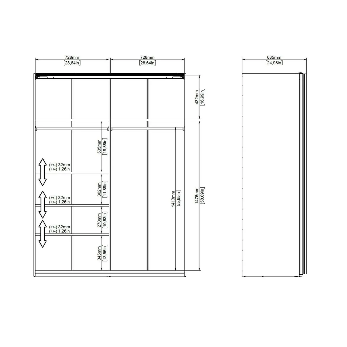 Guardaroba con specchio bianco lucido 150x200h cm - Seraphine