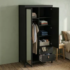 Guardaroba con specchio nero 102x199h cm - Lagertha