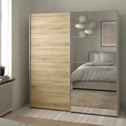 Guardaroba con specchio quercia e bianco lucido 181x200h cm - Astrolabio