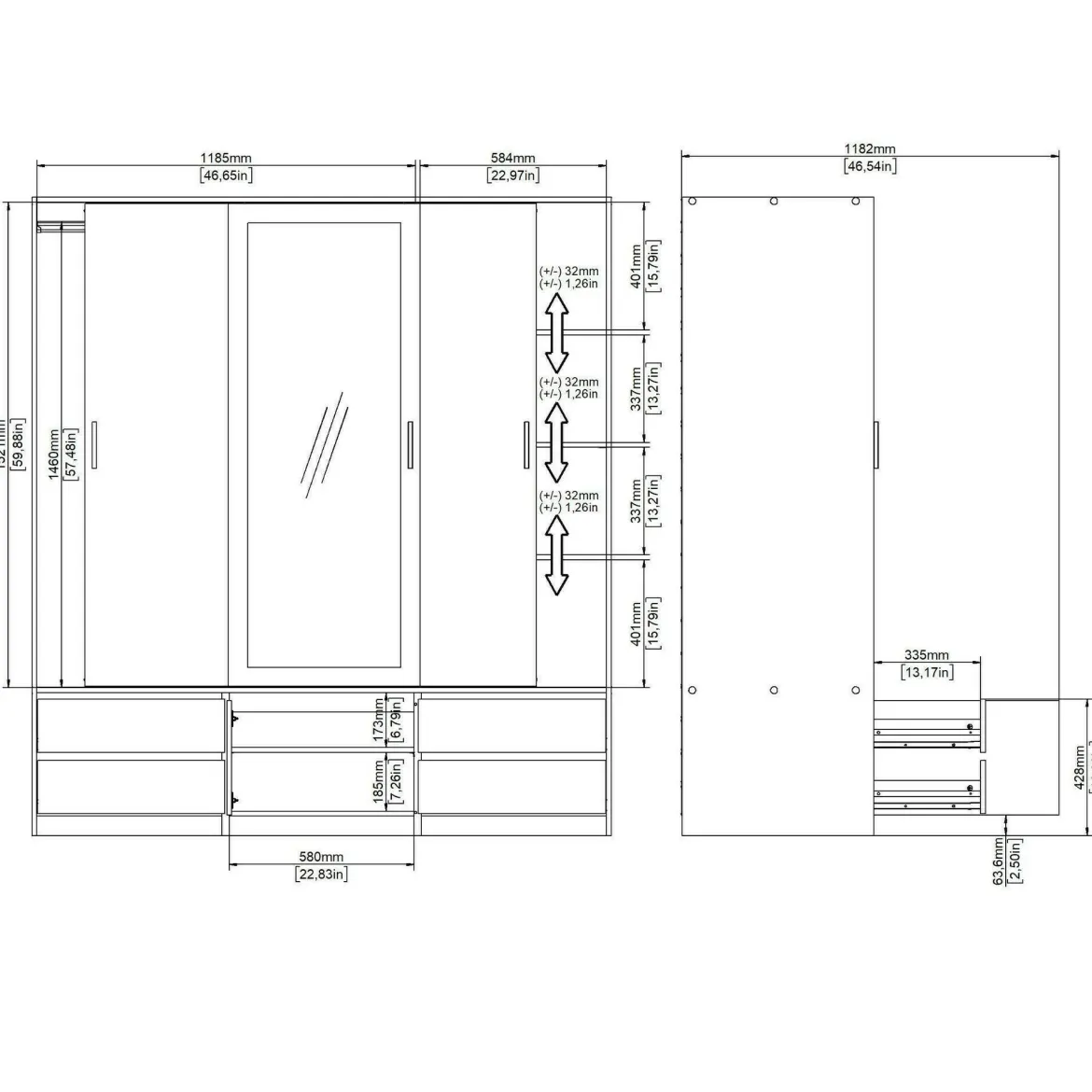Guardaroba con specchio rovere 181x200h cm - Ljalkova