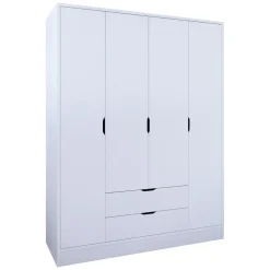 Guardaroba Grande Bianco Appendiabiti 9 Ripiani 140x182h cm, 2 Cassetti - Paterno