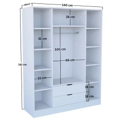Guardaroba Grande Bianco Appendiabiti 9 Ripiani 140x182h cm, 2 Cassetti - Paterno