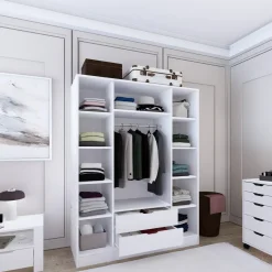 Guardaroba Grande Bianco Appendiabiti 9 Ripiani 140x182h cm, 2 Cassetti - Paterno