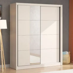 Guardaroba Grande Bianco Crema 5 Ripiani Appendiabiti 180x215.5h cm, 2 Ante - Manfredi