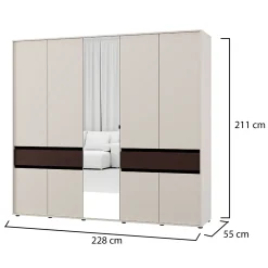 Guardaroba Grande Bianco Crema Marrone Noce 2 Cassetti 7 Ripiani 228x211h cm, Appendiabiti - Ubud