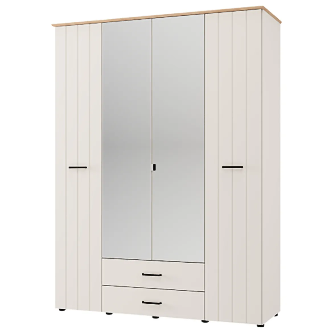 Guardaroba Grande Bianco Crema Marrone Rovere 2 Cassetti 8 Ripiani 157x208h cm, Appendiabiti - Pokhar