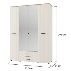 Guardaroba Grande Bianco Crema Marrone Rovere 2 Cassetti 8 Ripiani 157x208h cm, Appendiabiti - Pokhar