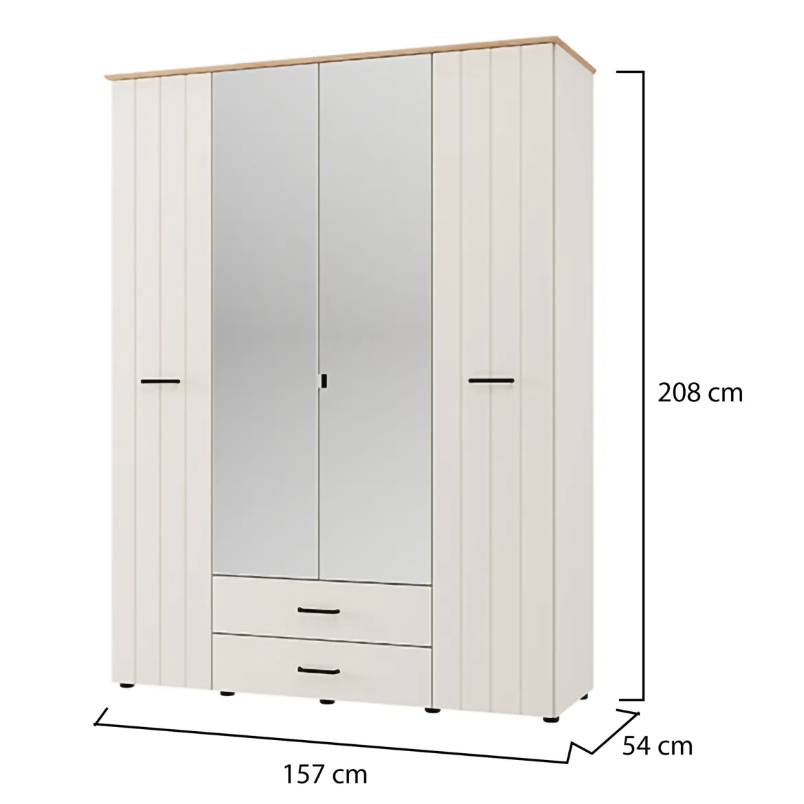 Guardaroba Grande Bianco Crema Marrone Rovere 2 Cassetti 8 Ripiani 157x208h cm, Appendiabiti - Pokhar