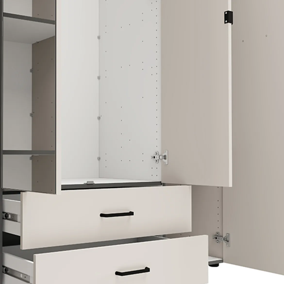 Guardaroba Grande Bianco Crema Marrone Rovere 2 Cassetti 8 Ripiani 157x208h cm, Appendiabiti - Pokhar