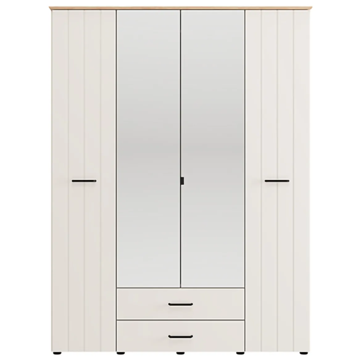 Guardaroba Grande Bianco Crema Marrone Rovere 2 Cassetti 8 Ripiani 157x208h cm, Appendiabiti - Pokhar